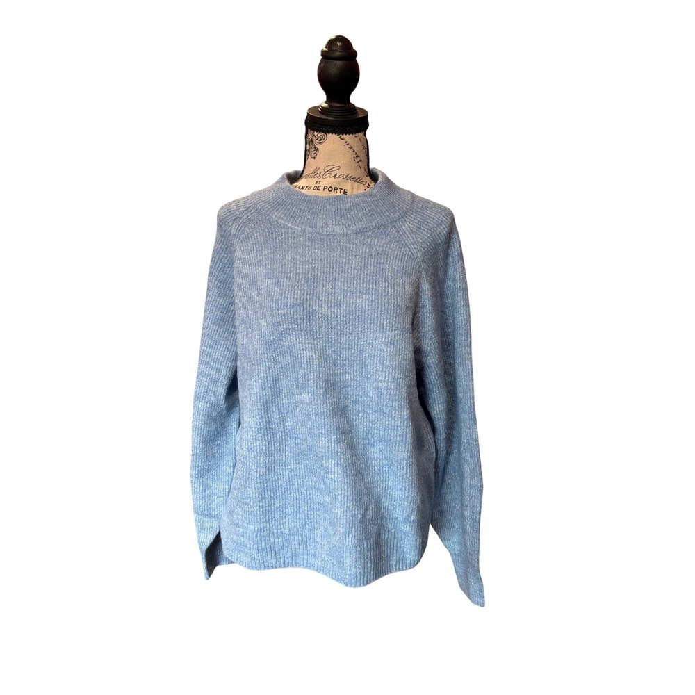 Gap Womens Ribbed Mock Neck Raglan Sweater Light Blue Marled Knit Large